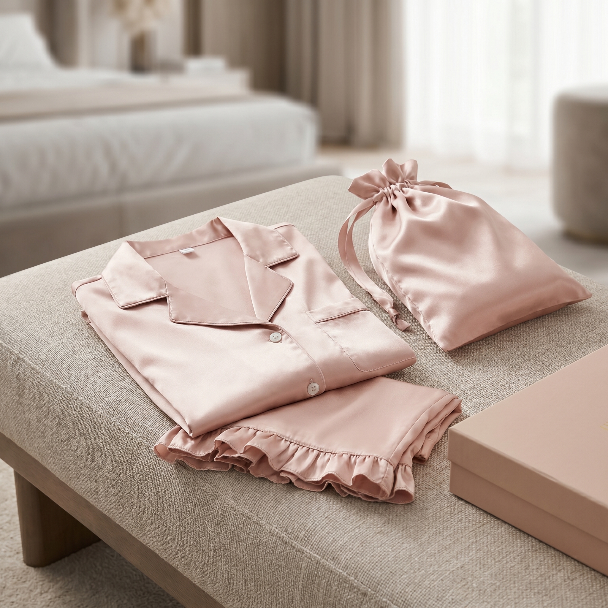 Womens Silk Pajamas Set XS-4XL Button Down Satin Pajama Sets Silky Pj Set Ruffle Sleepwear Lounge Set Nightwear