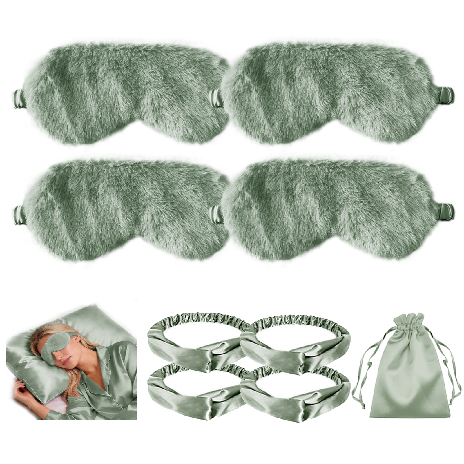 Plush Fluffy Eye Mask Soft Sleeping Blindfold Eye Cover Comfortable Furry Faux Fur Sleeping Mask Satin Nap Night Eyeshade Cover for Women Men Gift