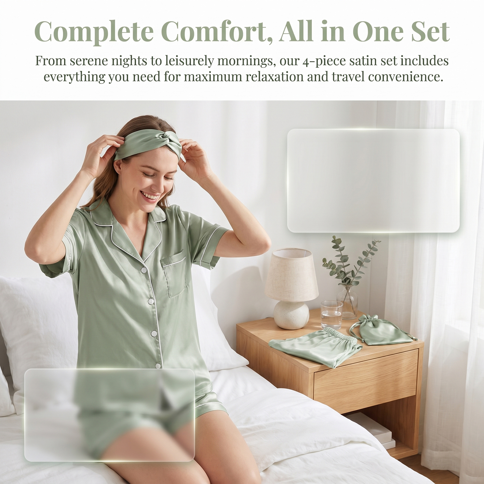 Womens Satin Silky Pajama Sets Short Sleeve Shirt XS-4XL Floral Pajamas Set Soft PJ Loungewear Sleepwear