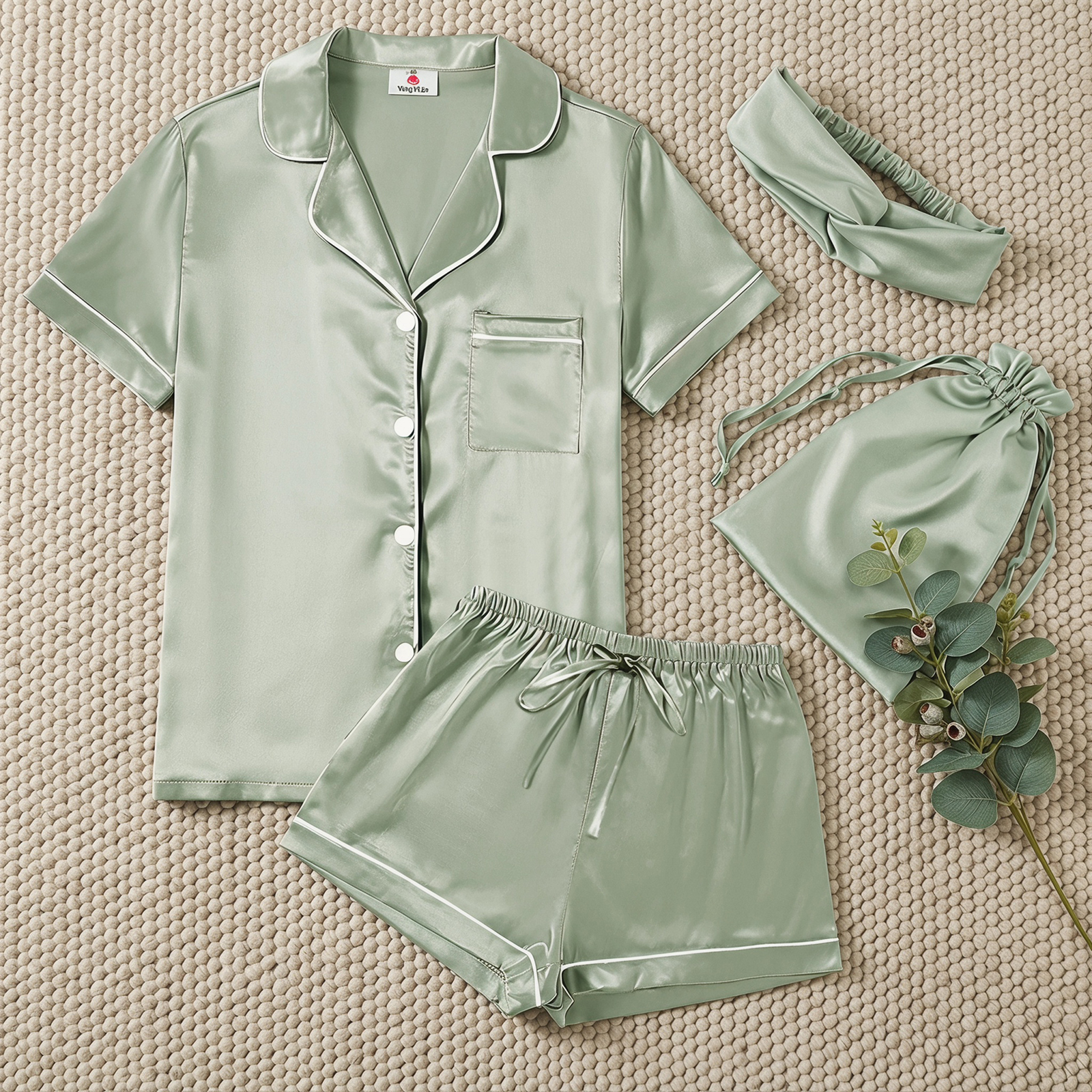 Womens Satin Silky Pajama Sets Short Sleeve Shirt XS-4XL Floral Pajamas Set Soft PJ Loungewear Sleepwear