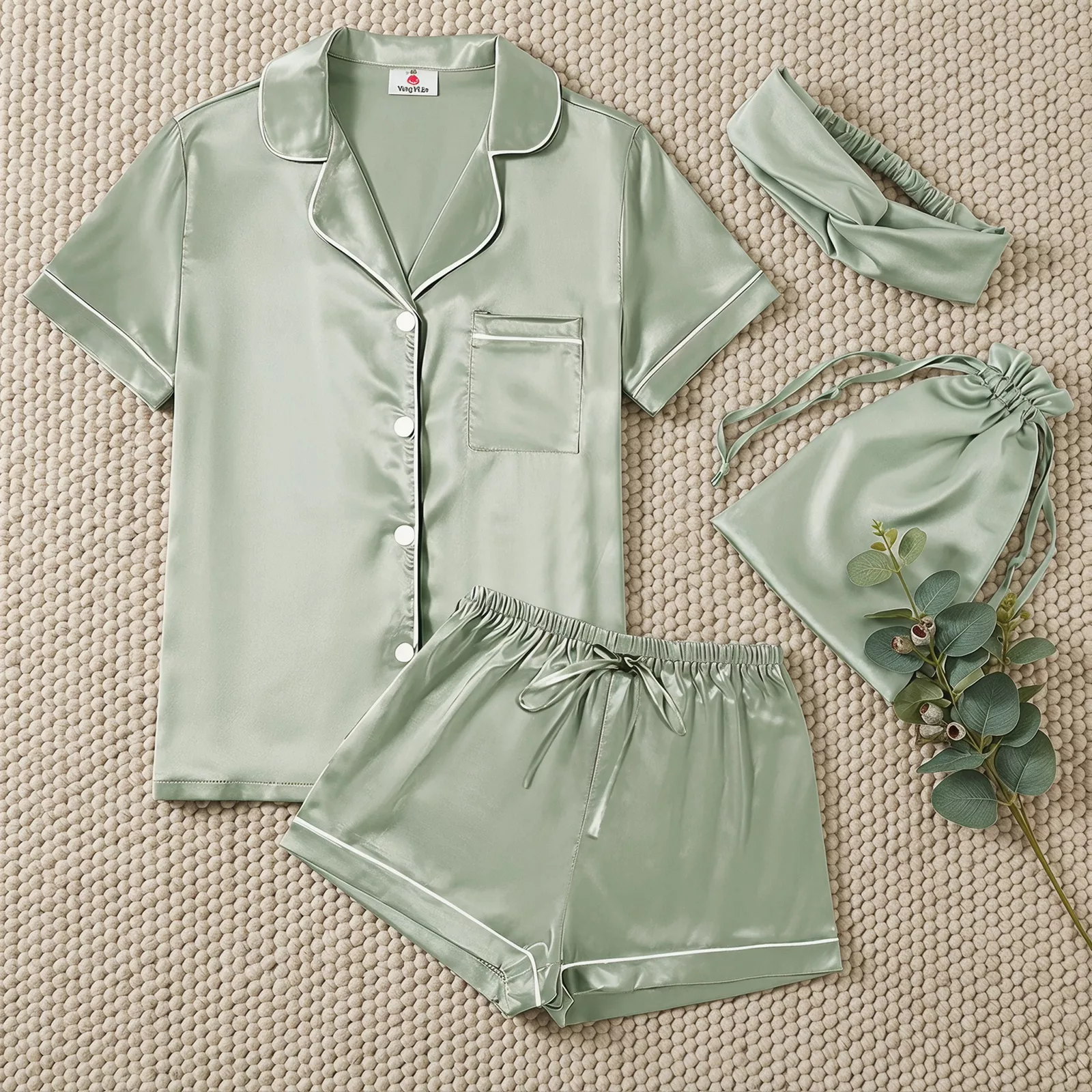 Womens Satin Silky Pajama Sets Short Sleeve Shirt XS-4XL Floral Pajamas Set Soft PJ Loungewear Sleepwear